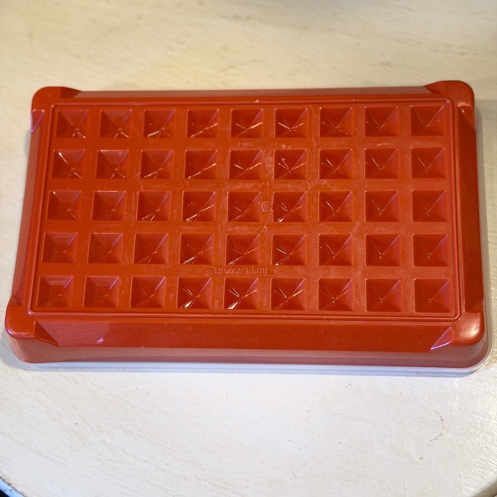 Tupperware Reusable Marinader‎ Container Rectangular Red Grid Design Lid - Picture 3 of 3